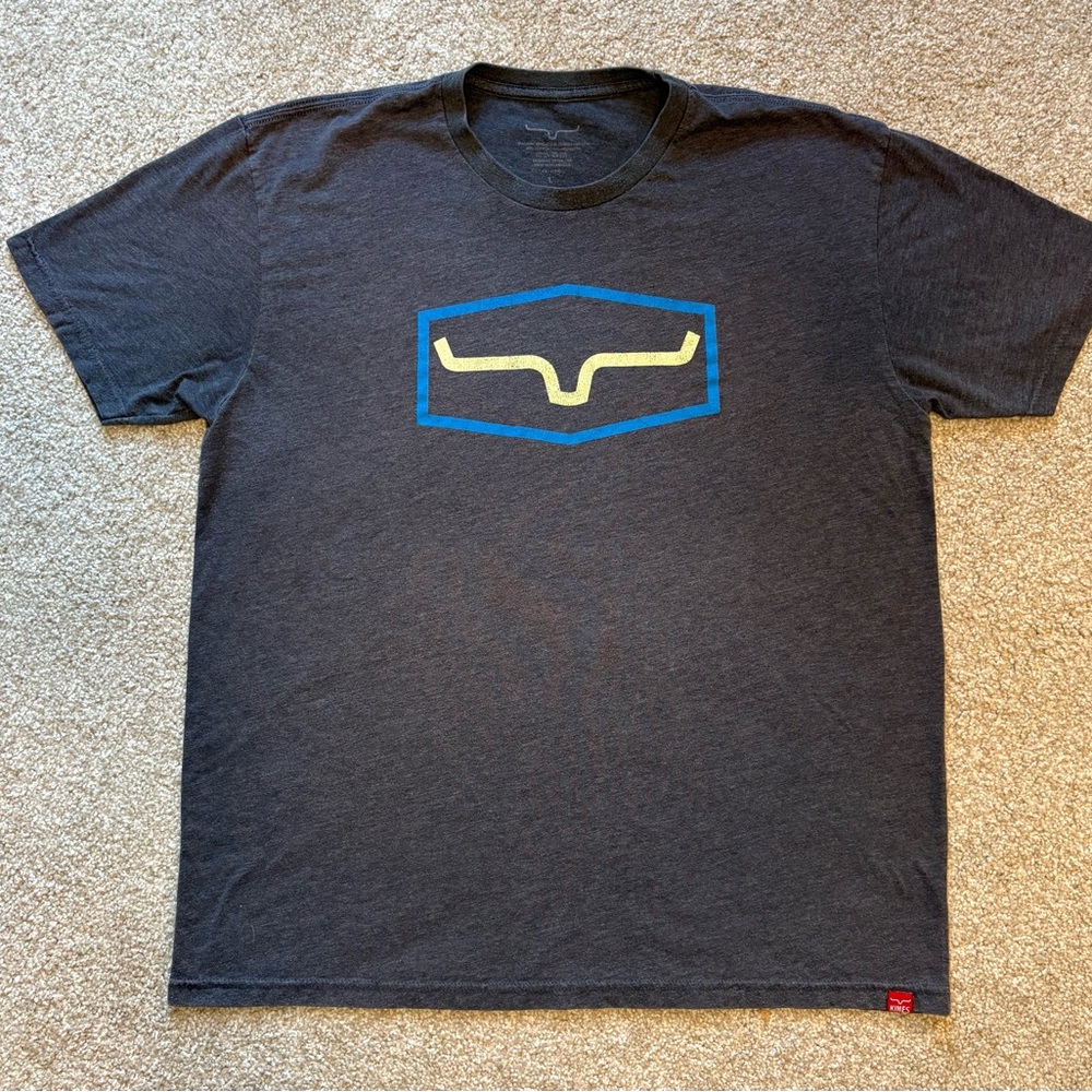 Kimes Ranch Charcoal Tee with Blue and Cream Logo Size Large
